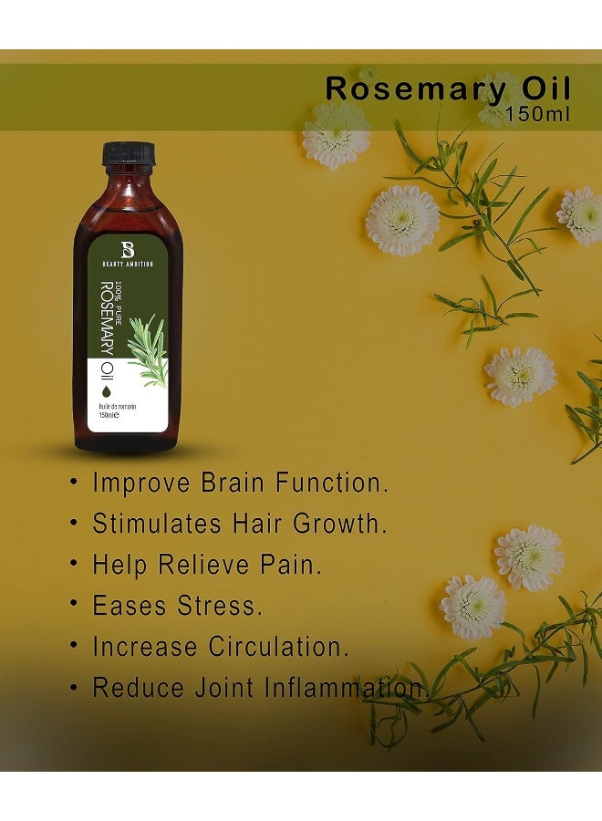BEAUTY AMBITION Rosemary Oil For Aromatherapy - Help Relieve Pain Plus Scalp And Hair Oil For Enhanced Shine - 150Ml  - Image 3