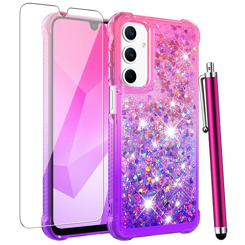 CAIYUNL for Samsung Galaxy A16 5G Case with Screen Protector, Women Girls Glitter Sparkle Liquid Bling Floating Cute Phone Case,Soft TPU Shockproof Protective Cover (Pink Purple, Galaxy A16 5G) - Image 1