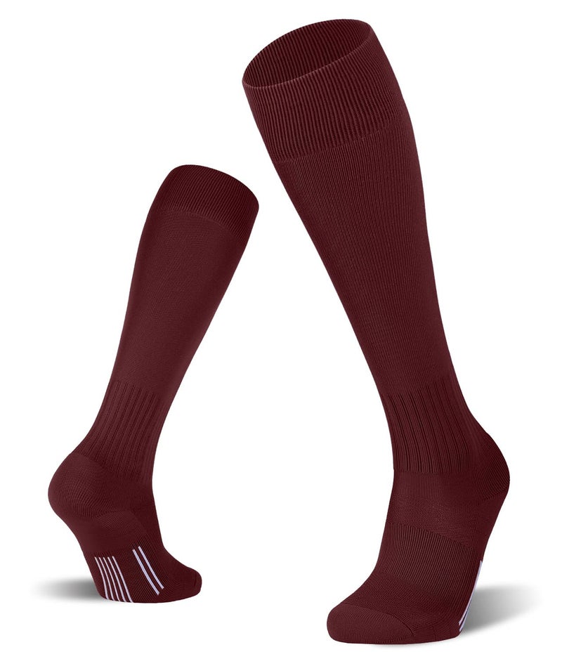 FITRELL 2/3 Pack Soccer Socks Baseball Softball For Youth Kids Boys Girls, Over-The-Calf Football Socks for Adult Men Women, Maroon, Medium - Image 1