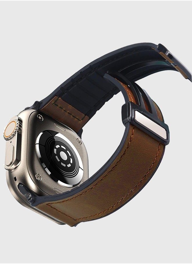 Generic - Leather Bands with Magnetic Buckle Fits Apple Watch Ultra 2/Ultra Series 9/8/SE 2nd Gen/7/SE/6/5/4/3/2/1 Compatible with 42/44/45/49mm Case Sizes Also Compatible with Series 10 with 46mm Case Size - Image 1