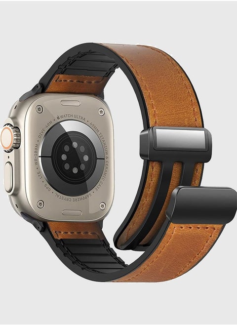 Leather Bands with Magnetic Buckle Fits Apple Watch Ultra 2/Ultra Series 9/8/SE 2nd Gen/7/SE/6/5/4/3/2/1 Compatible with 42/44/45/49mm Case Sizes Also Compatible with Series 10 with 46mm Case Size