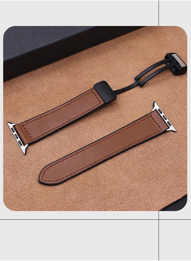 Generic - Leather Bands with Magnetic Buckle Fits Apple Watch Ultra 2/Ultra Series 9/8/SE 2nd Gen/7/SE/6/5/4/3/2/1 Compatible with 42/44/45/49mm Case Sizes Also Compatible with Series 10 with 46mm Case Size - Image 1