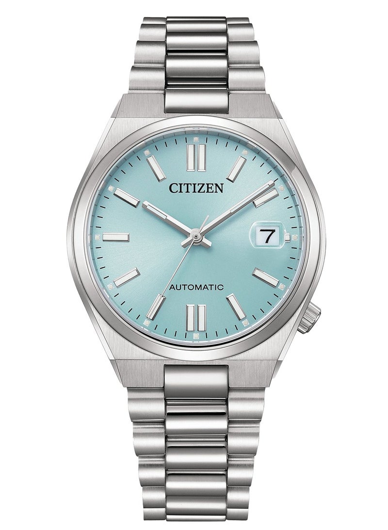 CITIZEN ساعة أوتوماتيكية من الفولاذ المقاوم للصدأ تسويزا 37 مم NJ0200-50L مع قرص أزرق جليدي وكريستال ياقوتي - إصدار 2025 - Image 5
