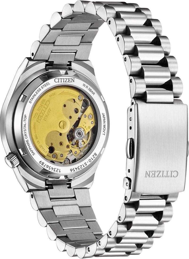 CITIZEN ساعة أوتوماتيكية من الفولاذ المقاوم للصدأ تسويزا 37 مم NJ0200-50L مع قرص أزرق جليدي وكريستال ياقوتي - إصدار 2025 - Image 3