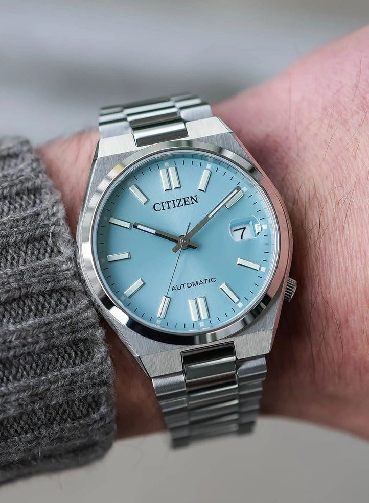 CITIZEN ساعة أوتوماتيكية من الفولاذ المقاوم للصدأ تسويزا 37 مم NJ0200-50L مع قرص أزرق جليدي وكريستال ياقوتي - إصدار 2025 - Image 2