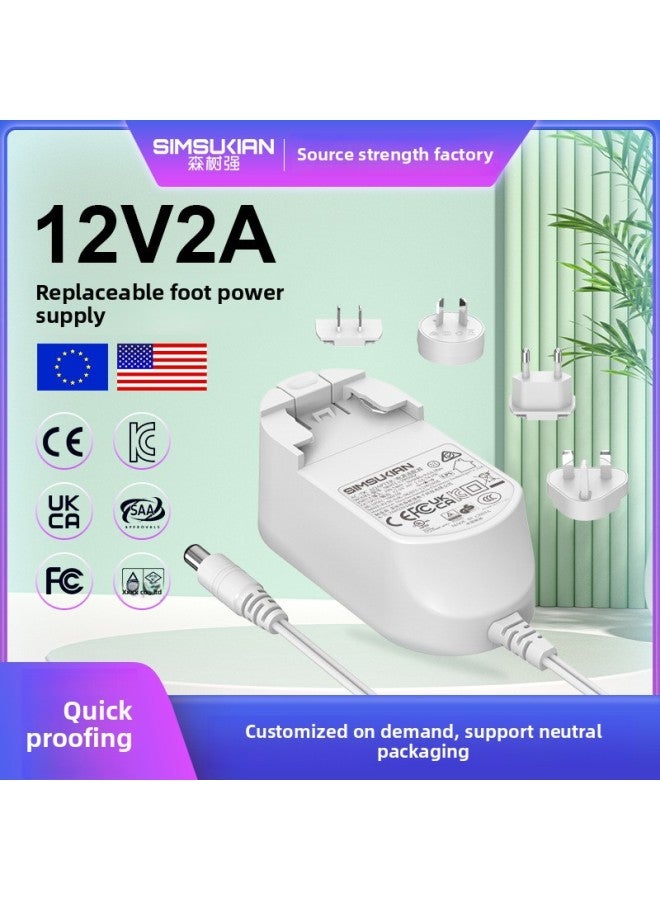 Power Adapter Home Sweeper Special Power Conversion Seven Country Pin LED Lamp 12v2a Adapter-Color:White-Specifications:Australian Regulations Pin - Image 1