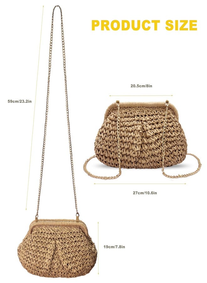 Beurlike Straw Clutch Purses for Women Crossbody Vacation Handbags Woven Boho Pouch Bags Summer Beach Evening Bags(Khaki) - Image 2