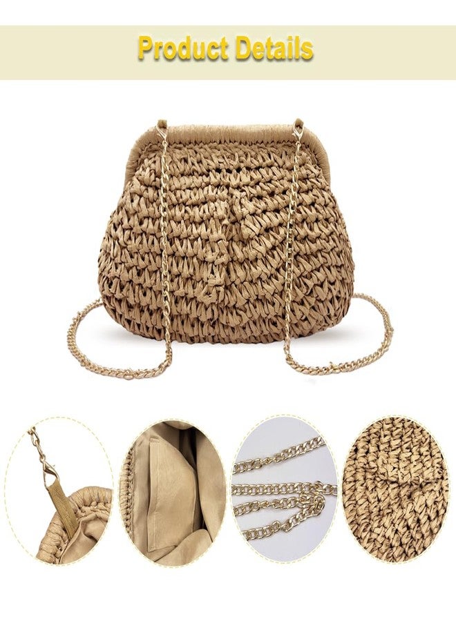 Beurlike Straw Clutch Purses for Women Crossbody Vacation Handbags Woven Boho Pouch Bags Summer Beach Evening Bags(Khaki) - Image 4