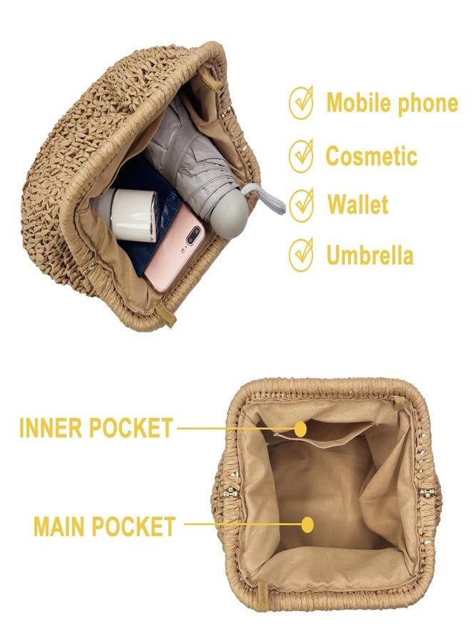 Beurlike Straw Clutch Purses for Women Crossbody Vacation Handbags Woven Boho Pouch Bags Summer Beach Evening Bags(Khaki) - Image 5