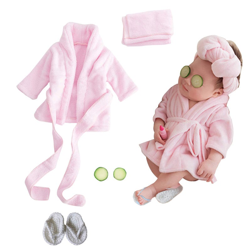 SPOKKI Newborn Photography Props Baby Girl 5 PCS Bathrobes Bath Towel Outfit with Slippers Cucumber Photo Props for Infant Boys Girls(0-6 Months) - Image 1