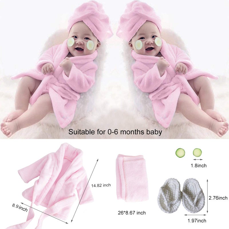 SPOKKI Newborn Photography Props Baby Girl 5 PCS Bathrobes Bath Towel Outfit with Slippers Cucumber Photo Props for Infant Boys Girls(0-6 Months) - Image 2
