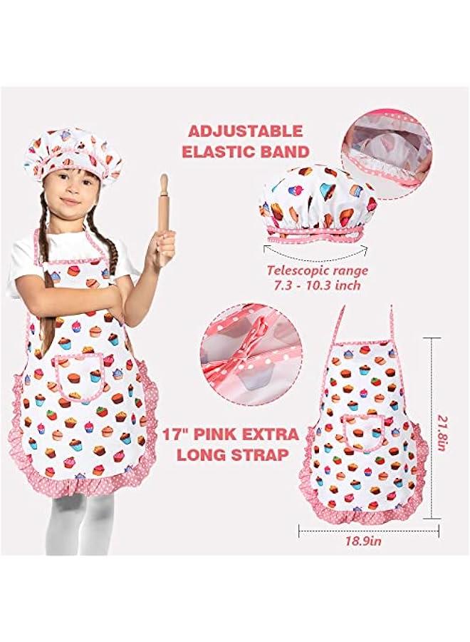 Cute Kids Cooking and Baking Sets, 24 Pcs Kids Aprons for Girls Toddler Chef Hat Apron Dress Up Chef Costume, Little Girl Apron Sets Pretend Gifts for 3 4 5 6 7 8 Years Old Girls - Image 2