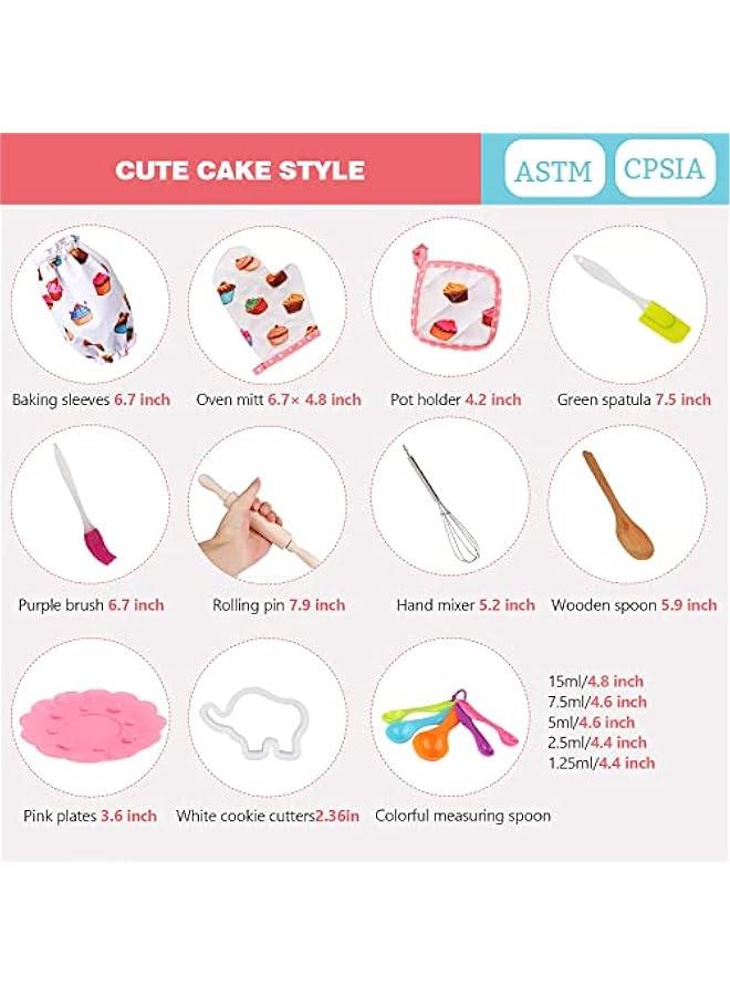Cute Kids Cooking and Baking Sets, 24 Pcs Kids Aprons for Girls Toddler Chef Hat Apron Dress Up Chef Costume, Little Girl Apron Sets Pretend Gifts for 3 4 5 6 7 8 Years Old Girls - Image 3