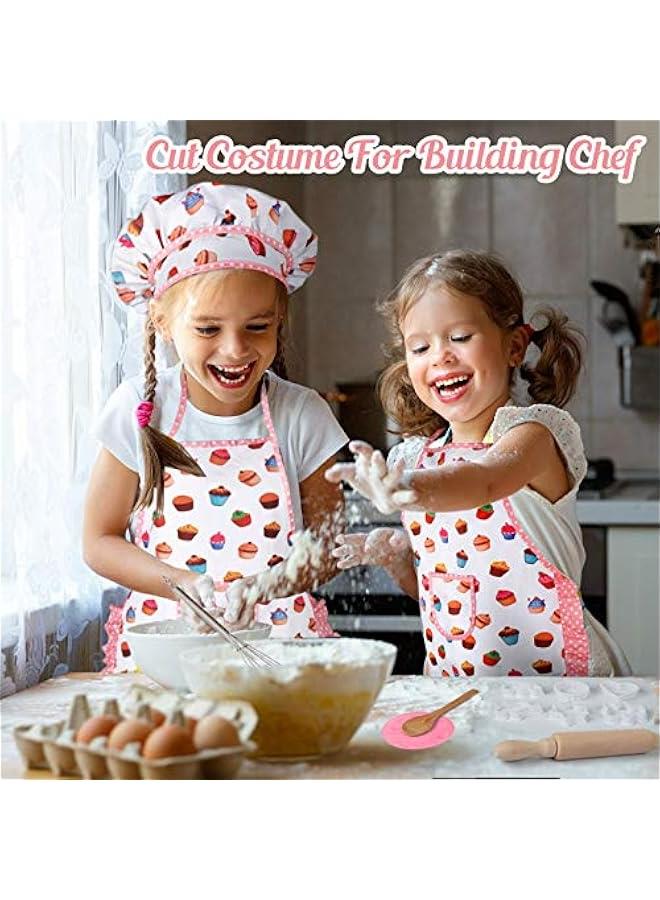 Cute Kids Cooking and Baking Sets, 24 Pcs Kids Aprons for Girls Toddler Chef Hat Apron Dress Up Chef Costume, Little Girl Apron Sets Pretend Gifts for 3 4 5 6 7 8 Years Old Girls - Image 4