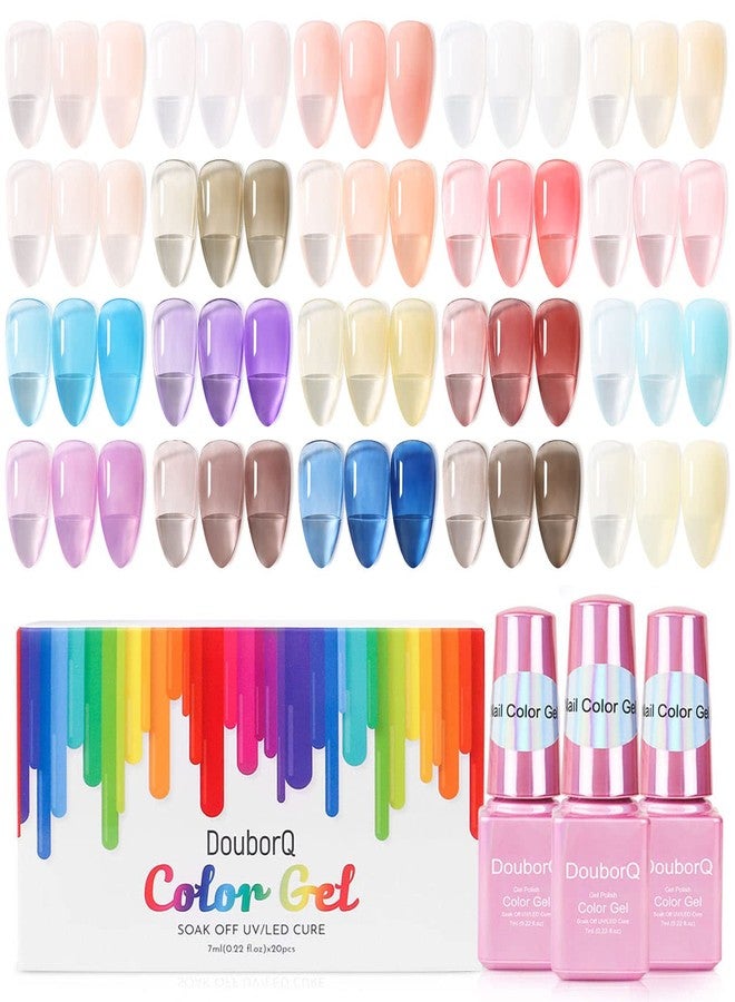 DouborQ 20-Color Gel Nail Polish - Translucent, Nude, Pink, Black, Blue - Soak Off, DIY Home Salon Nail Art Manicure For Women (Classic Color) - Image 1