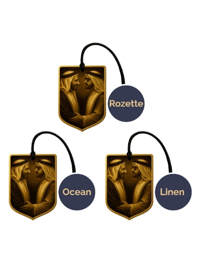 Rozette Rosette Car Air Freshener – Set of 3 (Rozette, Linen & Ocean Scents) | Long-Lasting Luxury Fragrance for Cars | Elegant Hanging Design - Image 1