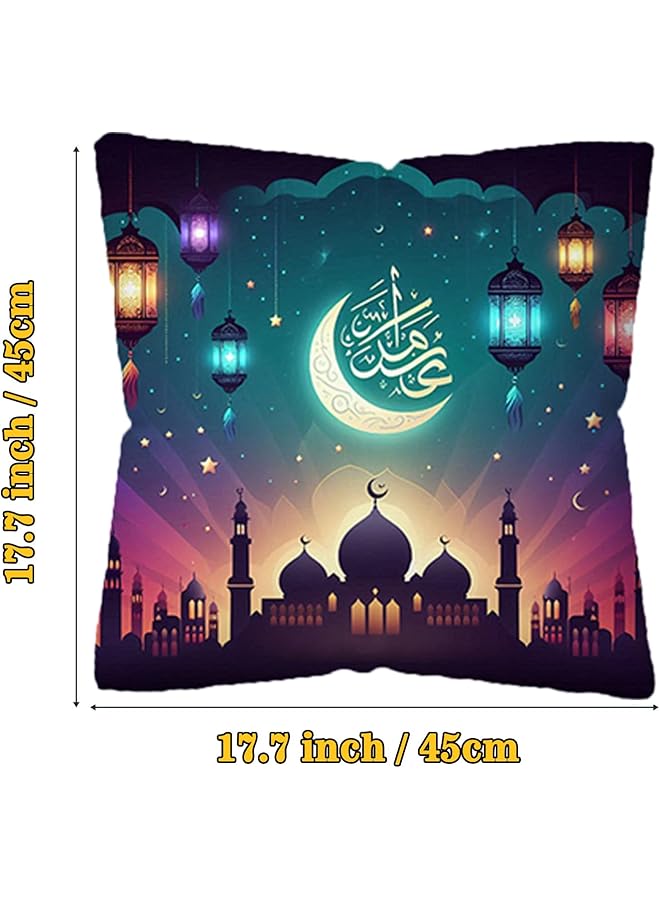 إيروريكس أغطية وسائد رمي 4 قطع أغطية وسائد رمضان أغطية وسائد عيد مبارك بنمط ضوء القمر ونجوم وسائد رمي 45 × 45 سم ديكورات منزلية للأريكة والسرير والكرسي على الطراز 6 - Image 4