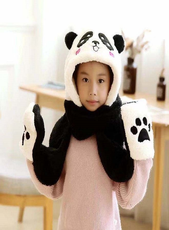 3 In 1 Cute Cartoon Women Winter Warm Soft Hood Scarf Snood Pocket Hats Gloves Thick Fashion Hooded Srarves Scarf Hat Glove - Image 2