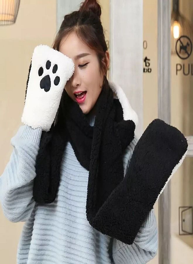 3 In 1 Cute Cartoon Women Winter Warm Soft Hood Scarf Snood Pocket Hats Gloves Thick Fashion Hooded Srarves Scarf Hat Glove - Image 3