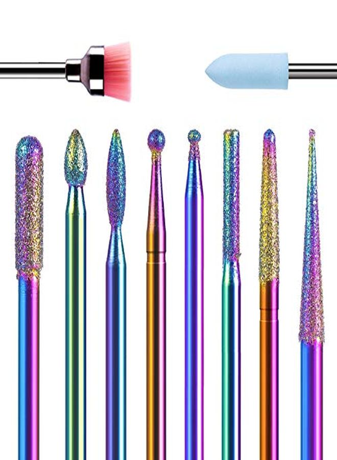 MelodySusie 10Pcs Nail Drill Bits Set, 3/32 Inch Diamond Cuticle Nail Bits Kit For Nail Drill E-File, Manicure Pedicure Remover Tools For Acrylic Gel Nails, Salon Home Nail Care Supplies, Rainbow  - Image 1