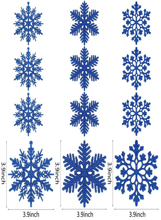 Yookeer 36 قطعة من زينة ندفات الثلج اللامعة لعيد الميلاد، زينة ندفات الثلج الشتوية، ندفات ثلج بلاستيكية، زينة ندفات الثلج المعلقة على شجرة عيد الميلاد (أزرق ملكي) - Image 2
