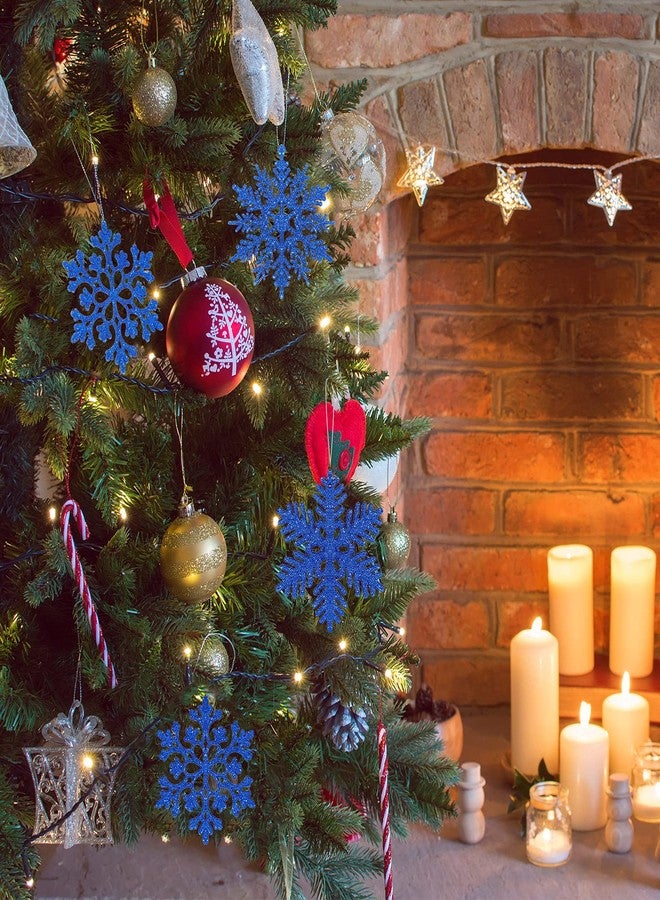 Yookeer 36 قطعة من زينة ندفات الثلج اللامعة لعيد الميلاد، زينة ندفات الثلج الشتوية، ندفات ثلج بلاستيكية، زينة ندفات الثلج المعلقة على شجرة عيد الميلاد (أزرق ملكي) - Image 3