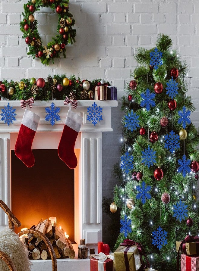 Yookeer 36 قطعة من زينة ندفات الثلج اللامعة لعيد الميلاد، زينة ندفات الثلج الشتوية، ندفات ثلج بلاستيكية، زينة ندفات الثلج المعلقة على شجرة عيد الميلاد (أزرق ملكي) - Image 4