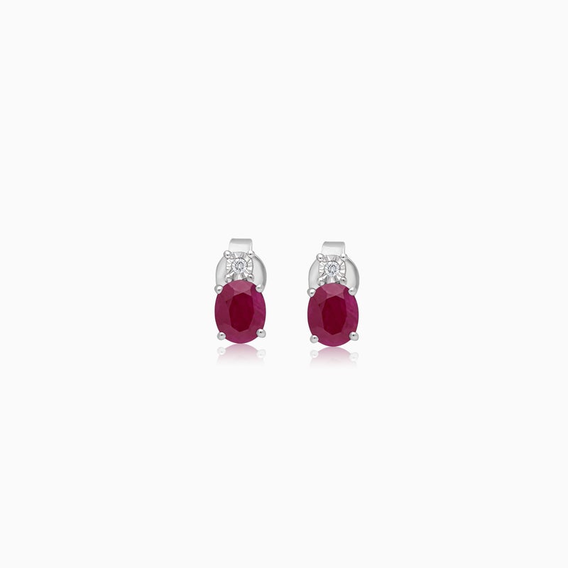 Jawhara Jewellery أقراط من الذهب الأبيض عيار 18 قيراط للنساء، مع أحجار الماس الطبيعي والياقوت، مجموعة المجوهرات الفاخرة الكلاسيكية، هدية حجر الميلاد لشهر يوليو، أقراط دراسية متلألئة أنيقة من جوهرة المجوهرات - Image 1