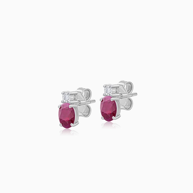 Jawhara Jewellery أقراط من الذهب الأبيض عيار 18 قيراط للنساء، مع أحجار الماس الطبيعي والياقوت، مجموعة المجوهرات الفاخرة الكلاسيكية، هدية حجر الميلاد لشهر يوليو، أقراط دراسية متلألئة أنيقة من جوهرة المجوهرات - Image 3