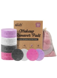 HOMEXCEL Reusable Makeup Remover Pads 50 Pack-Eco-Friendly Makeup Remover Cloth Face Pads for Facial Cleansing-Soft Cotton Rounds for All Skin Types with Laundry Bag (Grey-White-Purple-Pink)  - Image 1