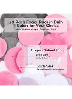 HOMEXCEL Reusable Makeup Remover Pads 50 Pack-Eco-Friendly Makeup Remover Cloth Face Pads for Facial Cleansing-Soft Cotton Rounds for All Skin Types with Laundry Bag (Grey-White-Purple-Pink)  - Image 2