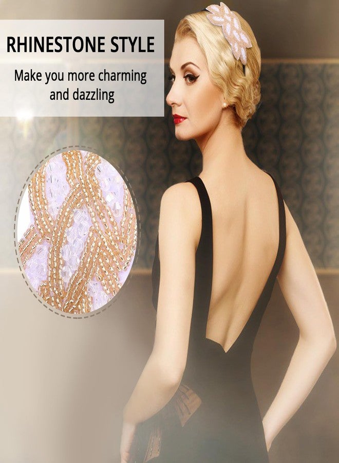 Sibba 1920s Headbands for Women Head Bands Accessories Crystal Bridal Wedding Black Headpiece 20s Rhinestone Flapper Vintage Hair Valentines Accessory for Girls Costume Prom Party Retro (White Gold) - Image 4