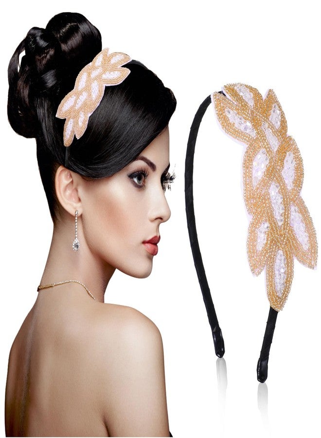 Sibba 1920s Headbands for Women Head Bands Accessories Crystal Bridal Wedding Black Headpiece 20s Rhinestone Flapper Vintage Hair Valentines Accessory for Girls Costume Prom Party Retro (White Gold) - Image 1
