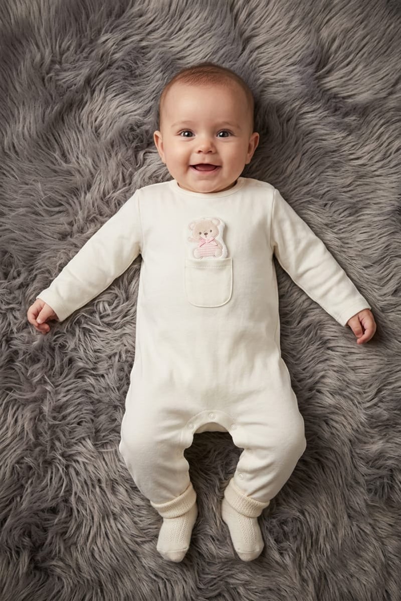 Rock-A-Bye Baby Boutique Toddlers Girl Graphic Print Long Sleeve Rompers With Padded Hanger, Ivory - Image 1