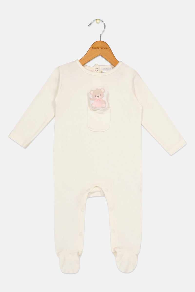 Rock-A-Bye Baby Boutique Toddlers Girl Graphic Print Long Sleeve Rompers With Padded Hanger, Ivory - Image 2