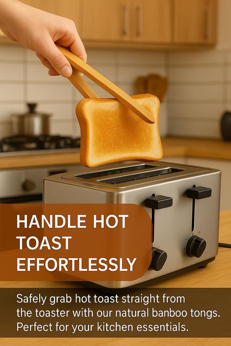 I-MART Toast Tongs Bamboo 7 Inch Set of 2 Wooden Tongs for Toaster Small Cooking Tongs Heat Resistant Natural Kitchen Utensils for Toast Bacon Pickles Bagels Bread Serving - Image 5