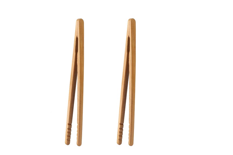 I-MART Toast Tongs Bamboo 7 Inch Set of 2 Wooden Tongs for Toaster Small Cooking Tongs Heat Resistant Natural Kitchen Utensils for Toast Bacon Pickles Bagels Bread Serving - Image 1