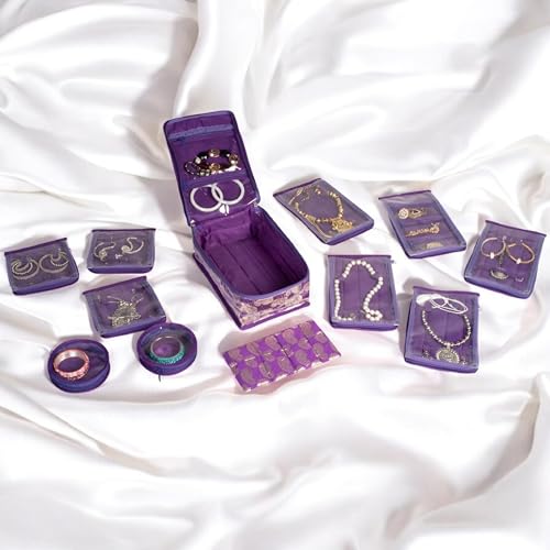 HomeStrap Brocade Jewellery Organizer/Storage with 12 Pouches- Purple (Shark Tank Product) - Image 1