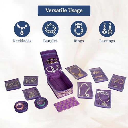 HomeStrap Brocade Jewellery Organizer/Storage with 12 Pouches- Purple (Shark Tank Product) - Image 4