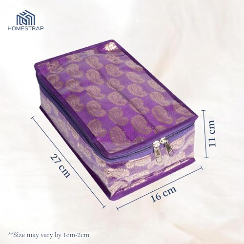 HomeStrap Brocade Jewellery Organizer/Storage with 12 Pouches- Purple (Shark Tank Product) - Image 2
