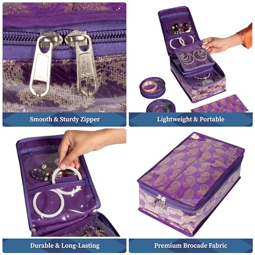 HomeStrap Brocade Jewellery Organizer/Storage with 12 Pouches- Purple (Shark Tank Product) - Image 3