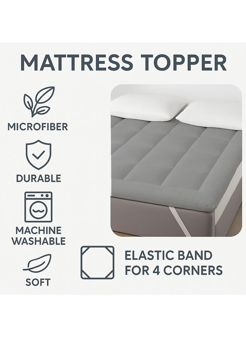MAXQON Mattress Topper 10CM Thickness Quilted Microfiber 900gsm, King/Queen/Double/Single Sizes, Color Grey  - Image 5