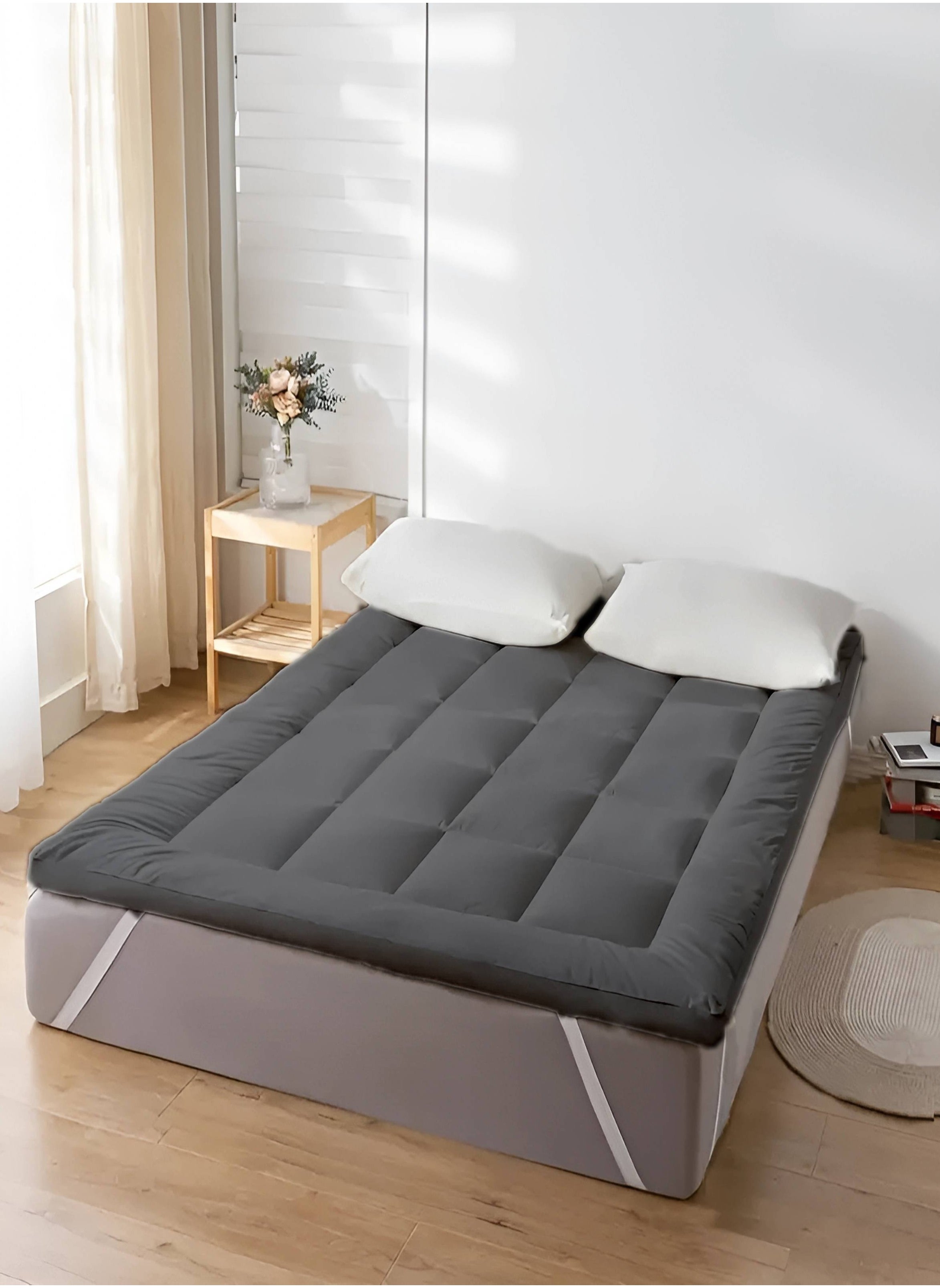 MAXQON Mattress Topper 10CM Thickness Quilted Microfiber 900gsm, King/Queen/Double/Single Sizes, Color Grey 