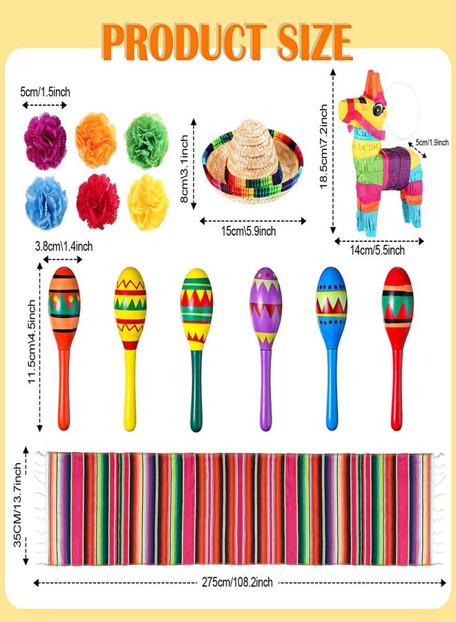 Sratte 94 Pcs Fiesta Decoration Colorful Wooden Fiesta Maracas Table Runner Mini Donkey Piñata Mini Sombrero Marigold Flower - Image 3