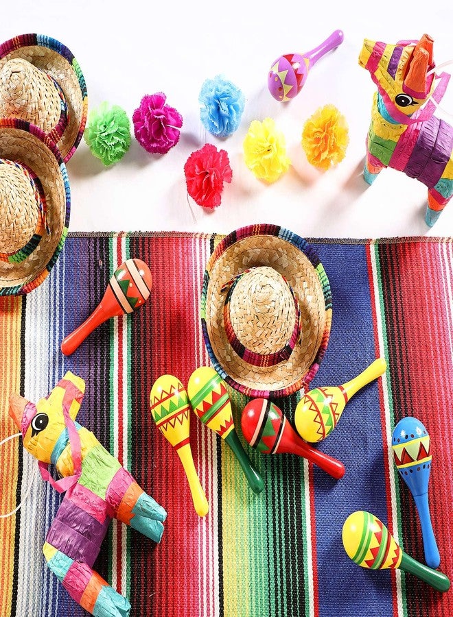 Sratte 94 Pcs Fiesta Decoration Colorful Wooden Fiesta Maracas Table Runner Mini Donkey Piñata Mini Sombrero Marigold Flower - Image 4