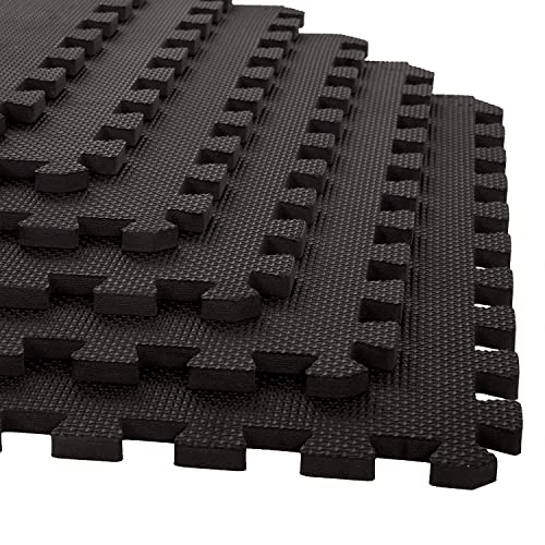 EASY HOME Interlocking Floor Gym Mats for Home and Living Room, Rubber Floor Workout Mat for Exercise, Super Absorbent EVA Foam Mat- 60x60cm - 12mm Thickness, Black (4 Tiles - 16Sqft) - Image 1