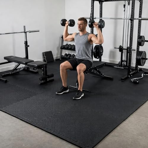 EASY HOME Interlocking Floor Gym Mats for Home and Living Room, Rubber Floor Workout Mat for Exercise, Super Absorbent EVA Foam Mat- 60x60cm - 12mm Thickness, Black (4 Tiles - 16Sqft) - Image 3