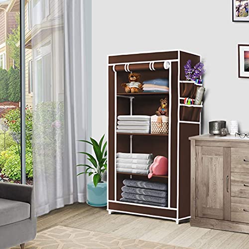 RAXON WORLD Portable 4-Tier Shoe Rack | Collapsible Wardrobe for Clothes (DIY), Brown Color, Plastic;Fabric - Image 1