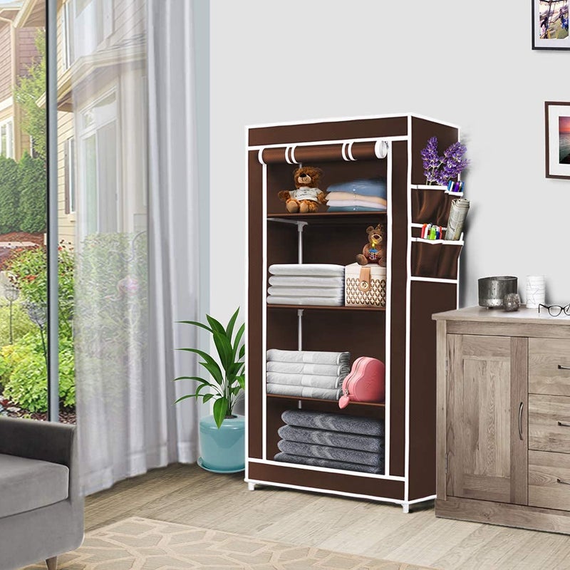 RAXON WORLD Portable 4-Tier Shoe Rack | Collapsible Wardrobe for Clothes (DIY), Brown Color, Plastic;Fabric - Image 5