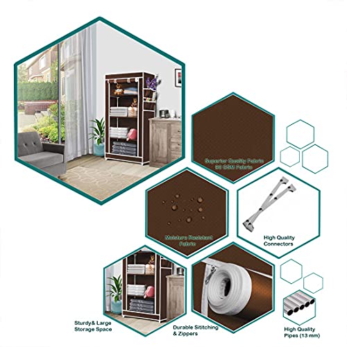 RAXON WORLD Portable 4-Tier Shoe Rack | Collapsible Wardrobe for Clothes (DIY), Brown Color, Plastic;Fabric - Image 3